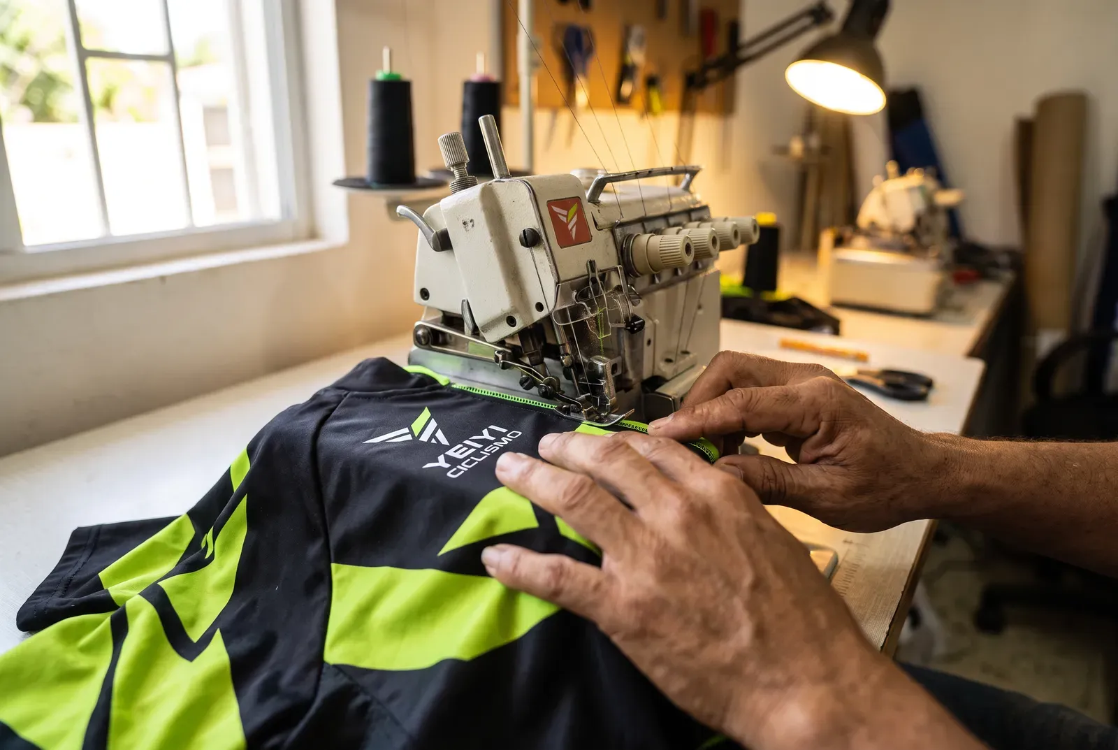 Costura de un panel del jersey en máquina overlock