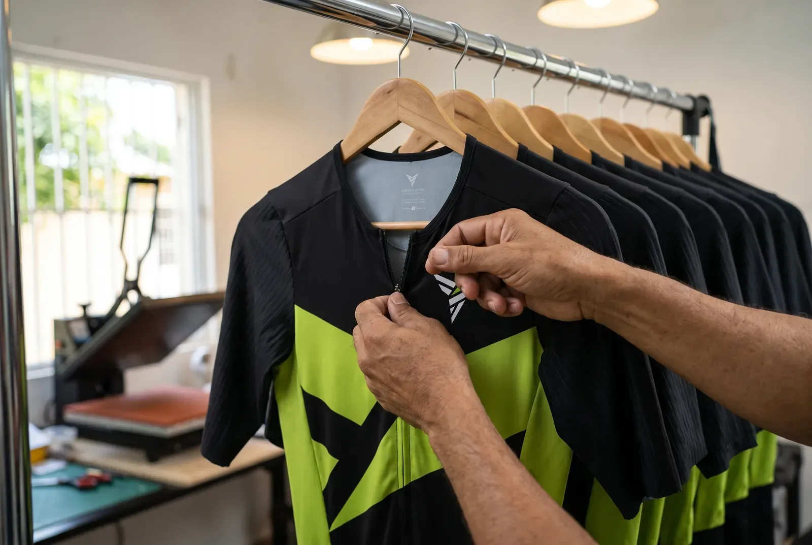 Revisión del zipper de un jersey terminado
